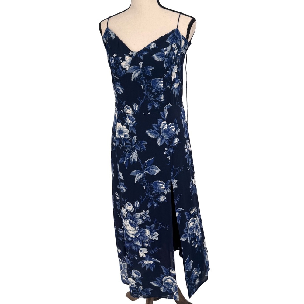 Reformation Navy Blue Floral Midi Dress